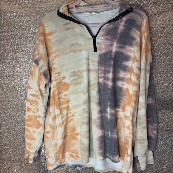 Before You Tops - Tie-Dye Quarter-Zip Sweatshirt